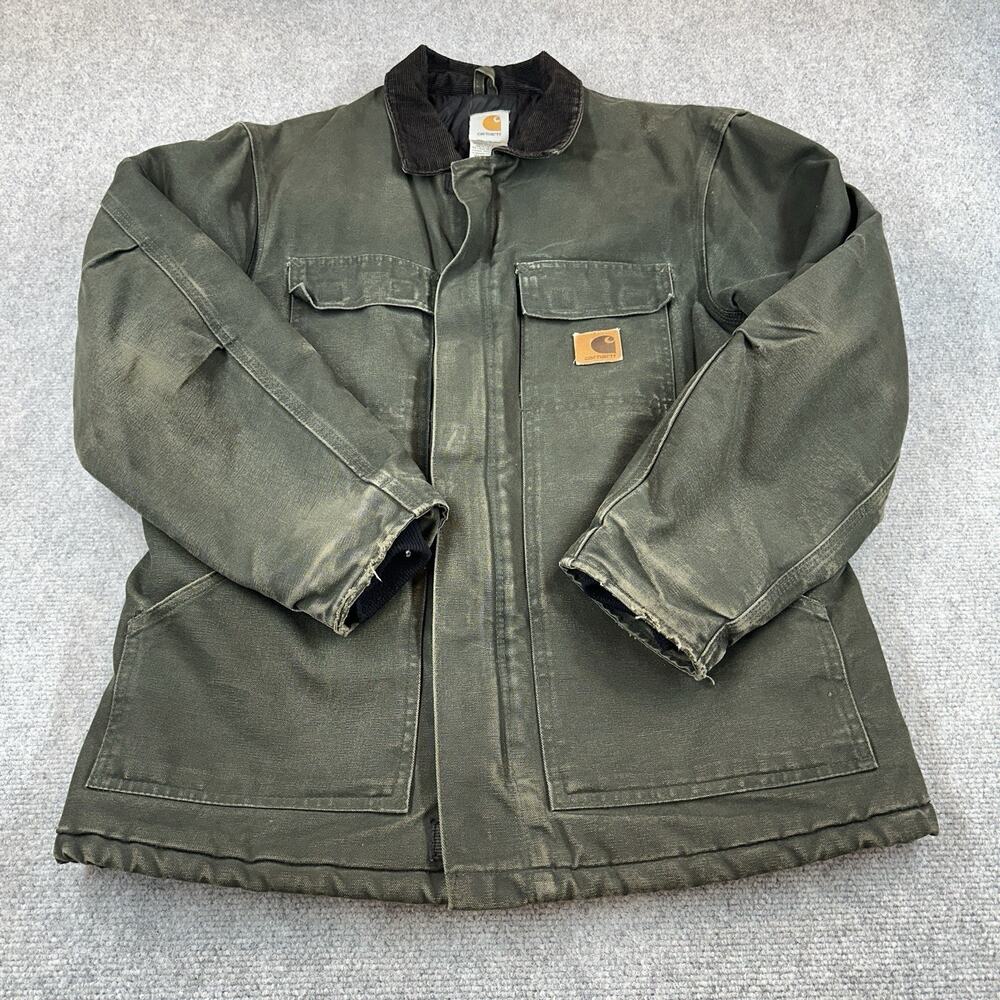 Carhartt C26 MOS Arctic Quilt Lined Duck Coat Mens M Regular Green Distressed